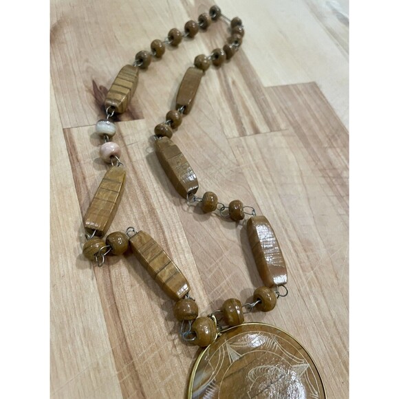 Vintage Hand Carved Mexican Leo Pendant Boho Hippie Indie Necklace Natural Stone - Picture 2 of 8